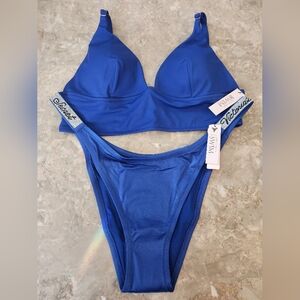 L/L XL/XL VS Swim Longline Triangle Bikini Top Shine Strap Brazilian Bikini Set